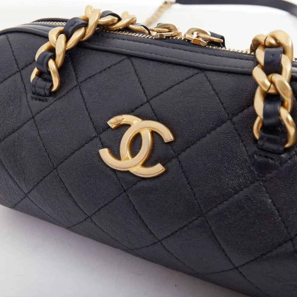 Chanel 2020 Fashion Therapy Black Leather Bowling Bag